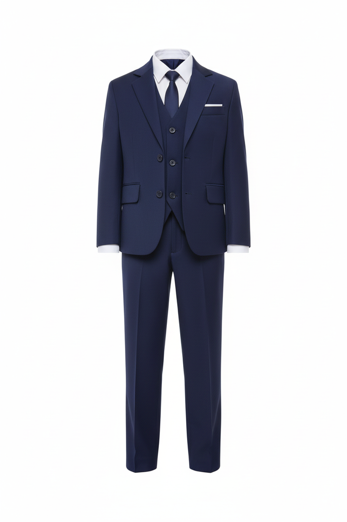 Marinblå kostym framifrån mot vit bakgrund