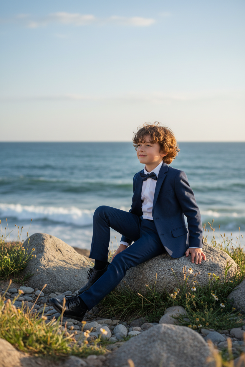 Pojke på sten vid havet - vinkel 1